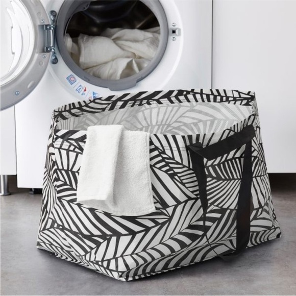 IKEA | SLUKIS NWT Frakta Shopping Bag Large Black White "Leaf" Design 19 Gallons - Picture 1 of 7